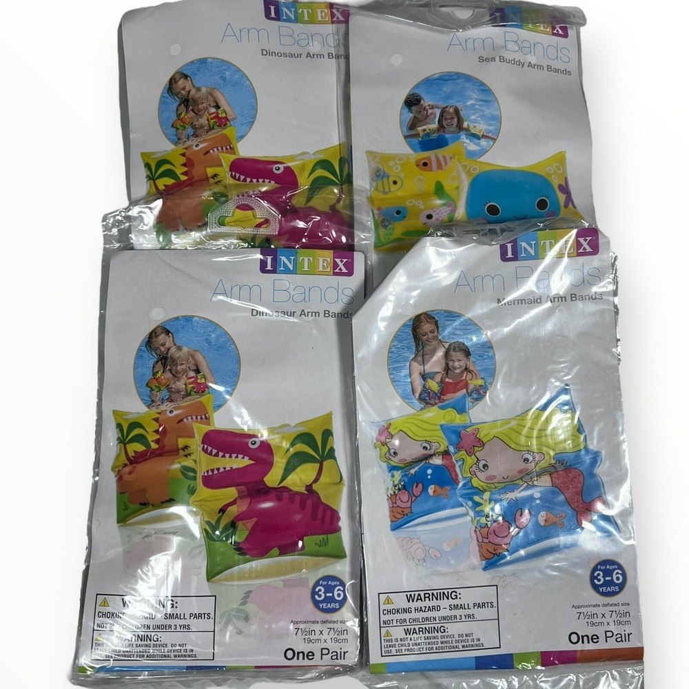 4 Intex Inflatable Water Wings Arm Bands Training Kids 3-6 NIP  Dinosaur Mermaid